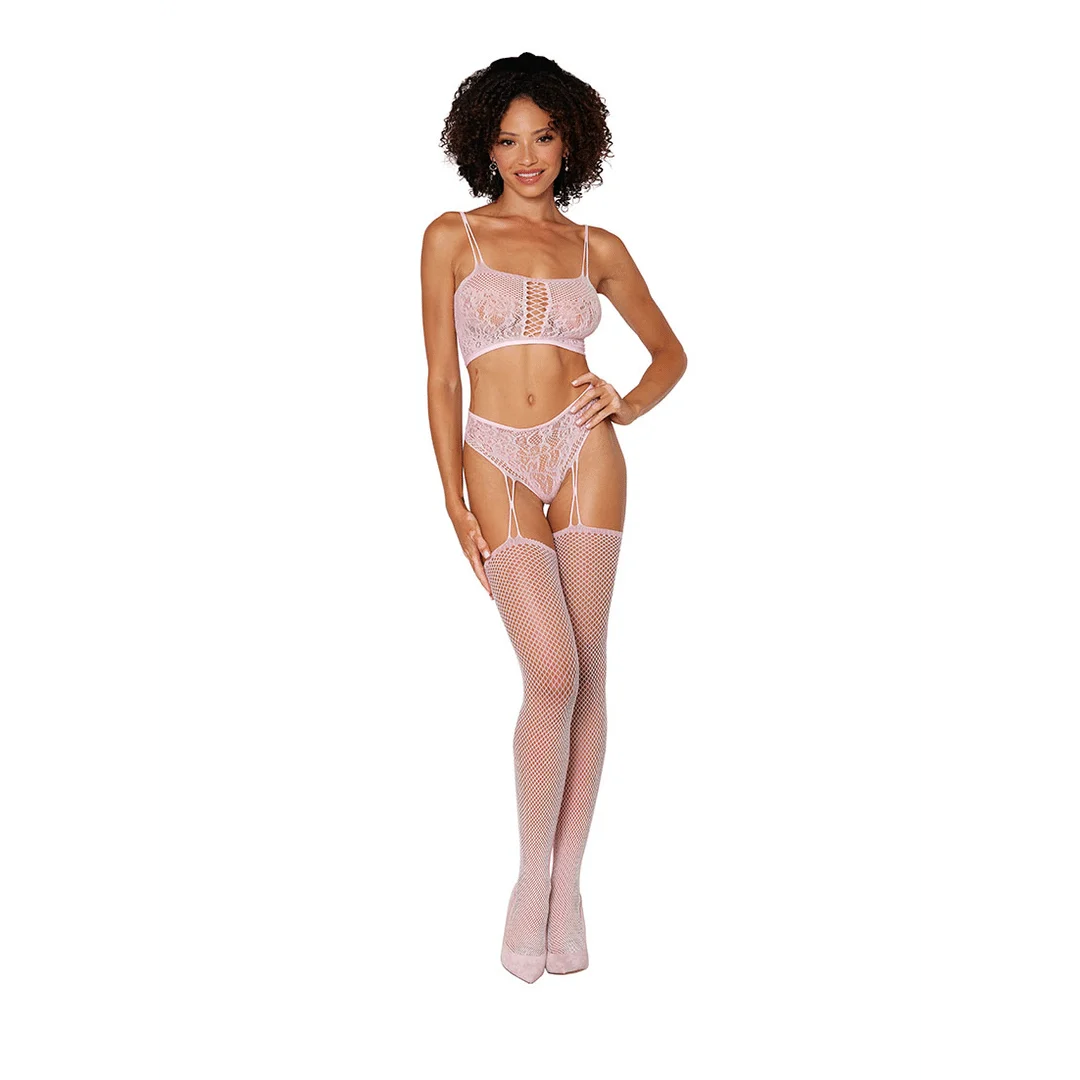 Bodystocking porte jarretelles en résille et dentelle pour mettre tes courbes en valeur, Dreamgirl – Image 2