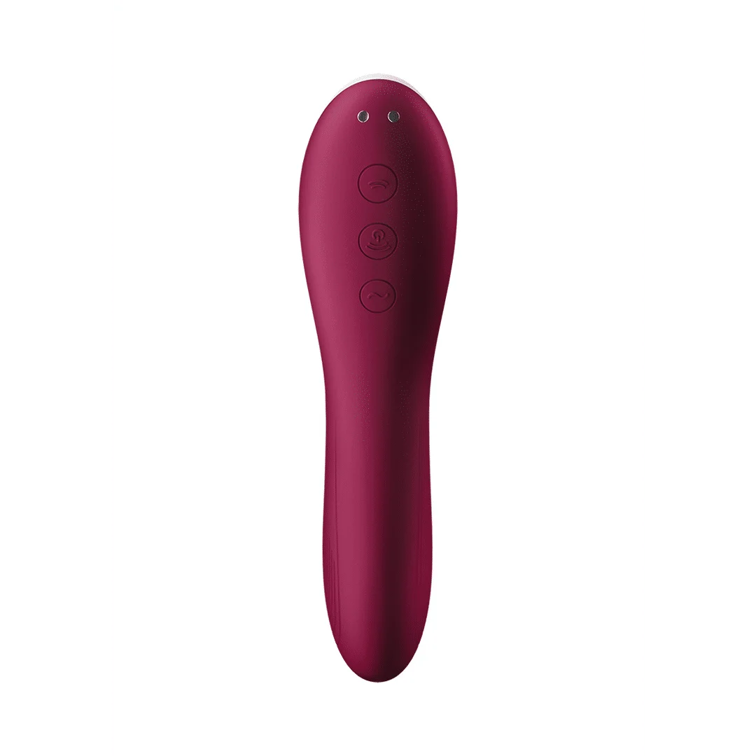 Vibromasseur à pression d’air Satisfyer, vibromasseur pour le point G, Dual Crush, vibromasseur double à insertion et pression d’air, rouge vin, Satisfyer – Image 4