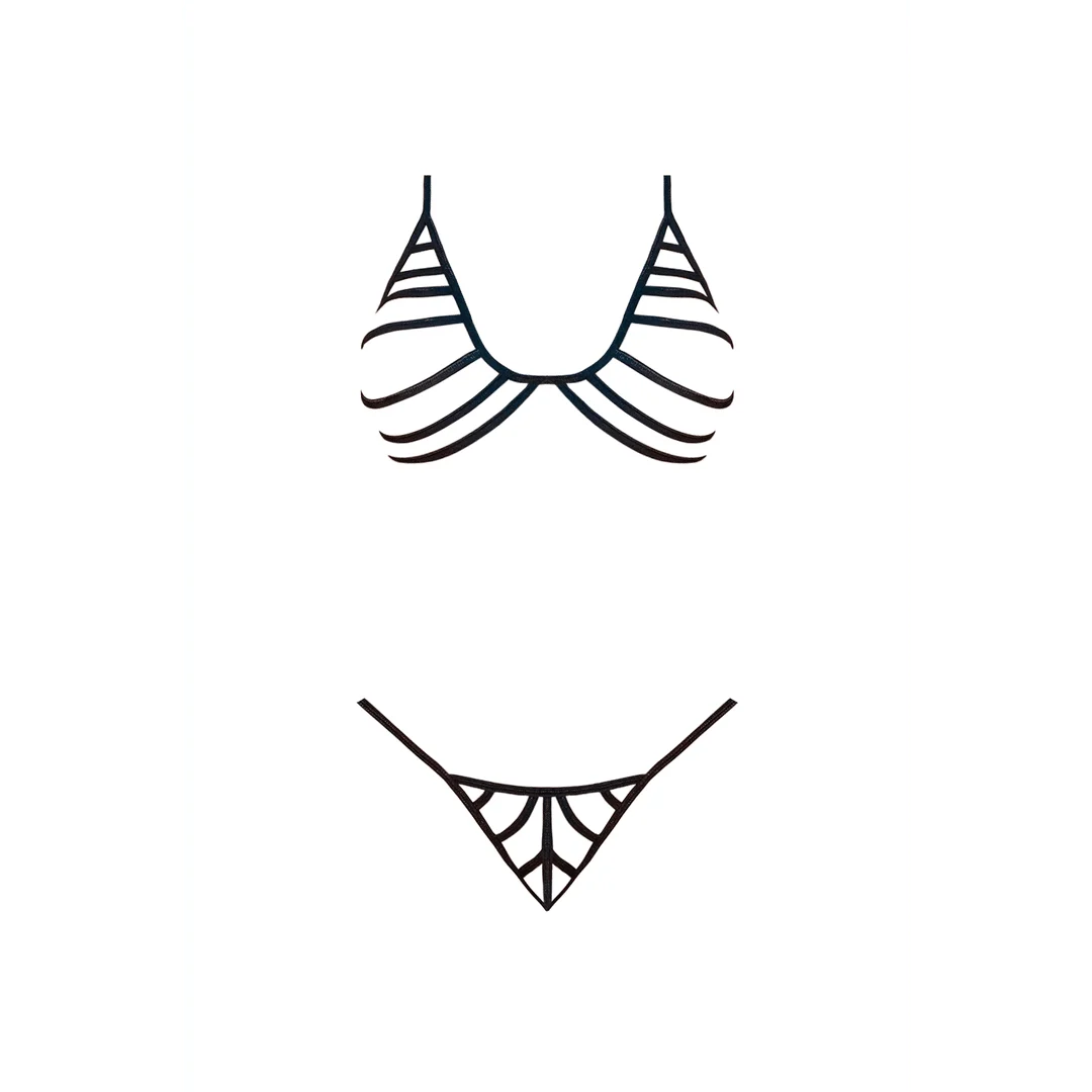 Ensemble noir avec soutien gorge, string ficelle et bretelles – Image 16