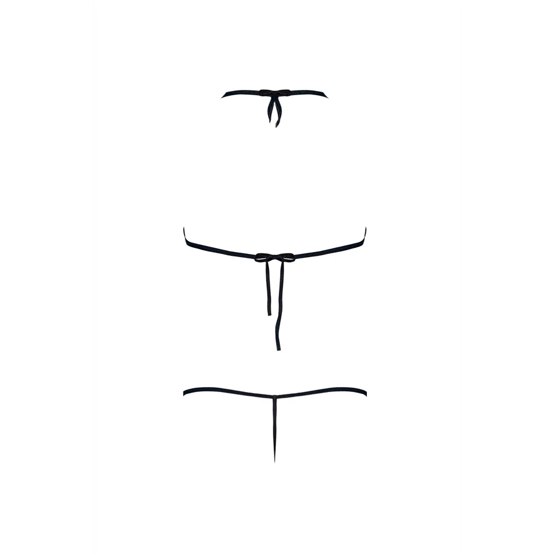 Ensemble noir avec soutien gorge, string ficelle et bretelles – Image 17