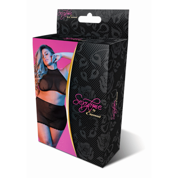 Haut tour de cou et minijupe en résille à pois Magic Silk