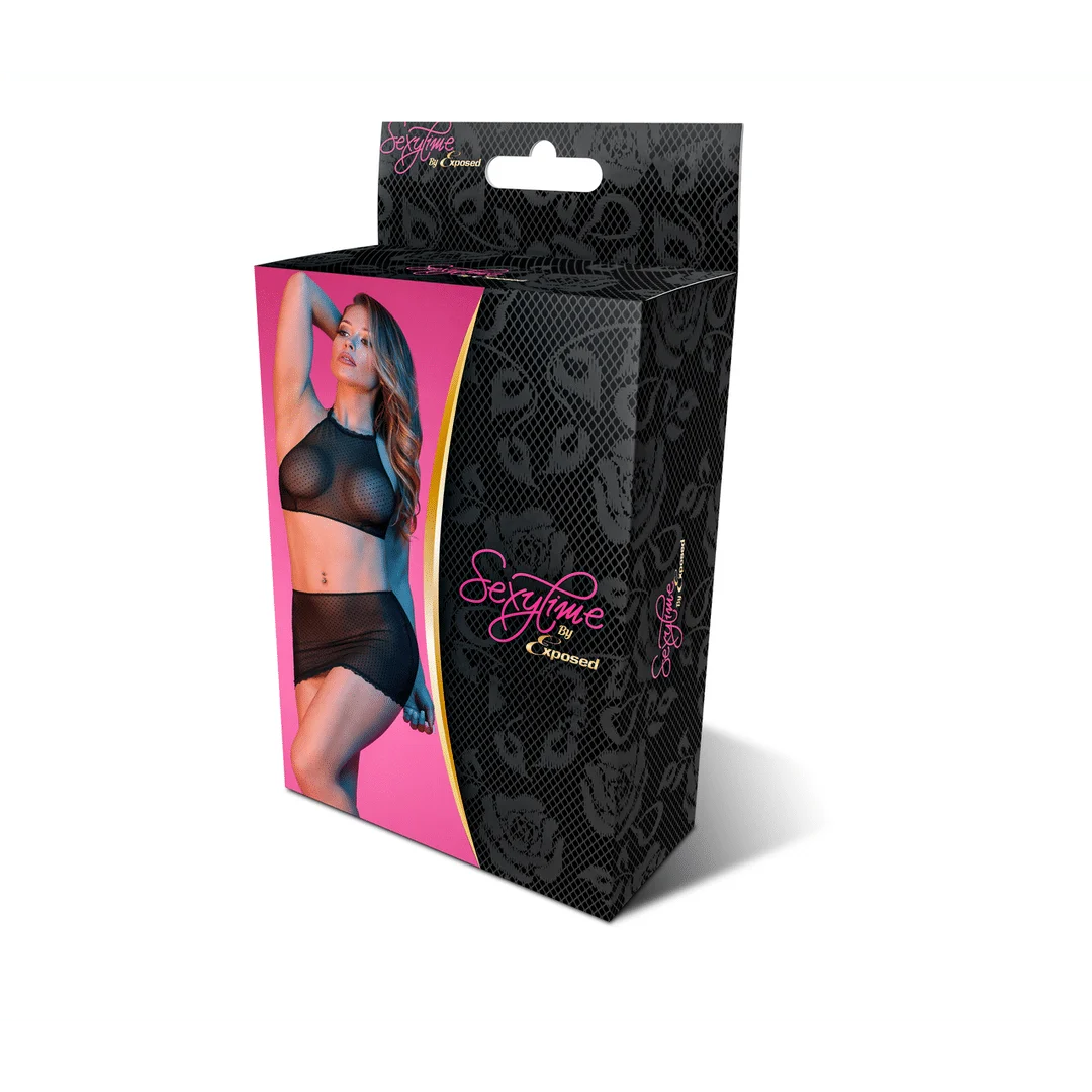 Haut tour de cou et minijupe en résille à pois Magic Silk – Image 13