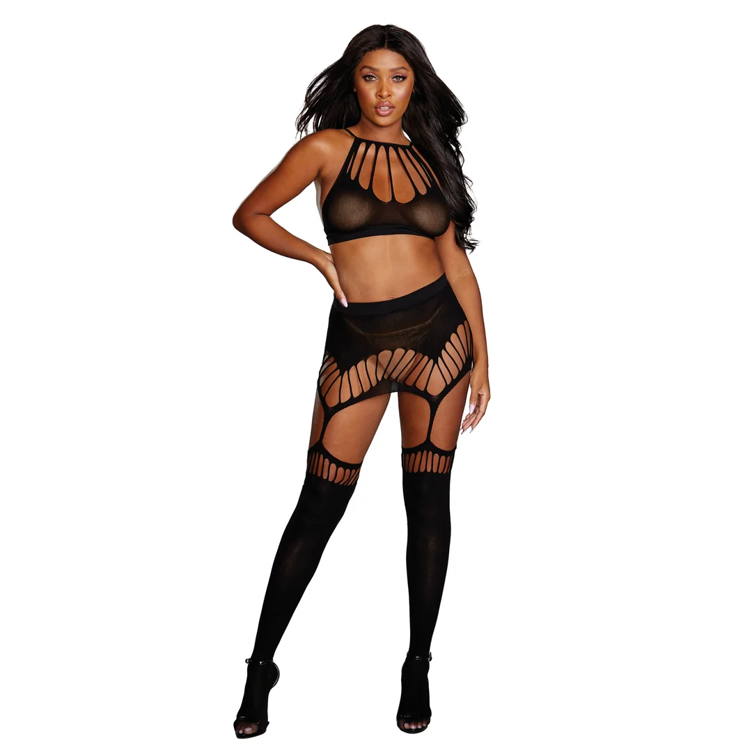 Ensemble porte jarretelles avec bralette ras du cou sans coutures, pour un look lingerie – Dreamgirl – Image 4