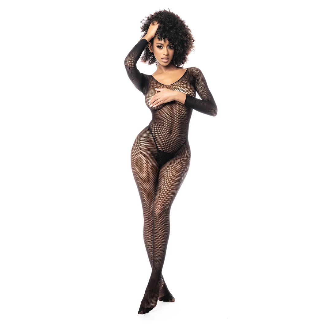 Bodystocking Mapalé à manches longues en filet noir – Image 5