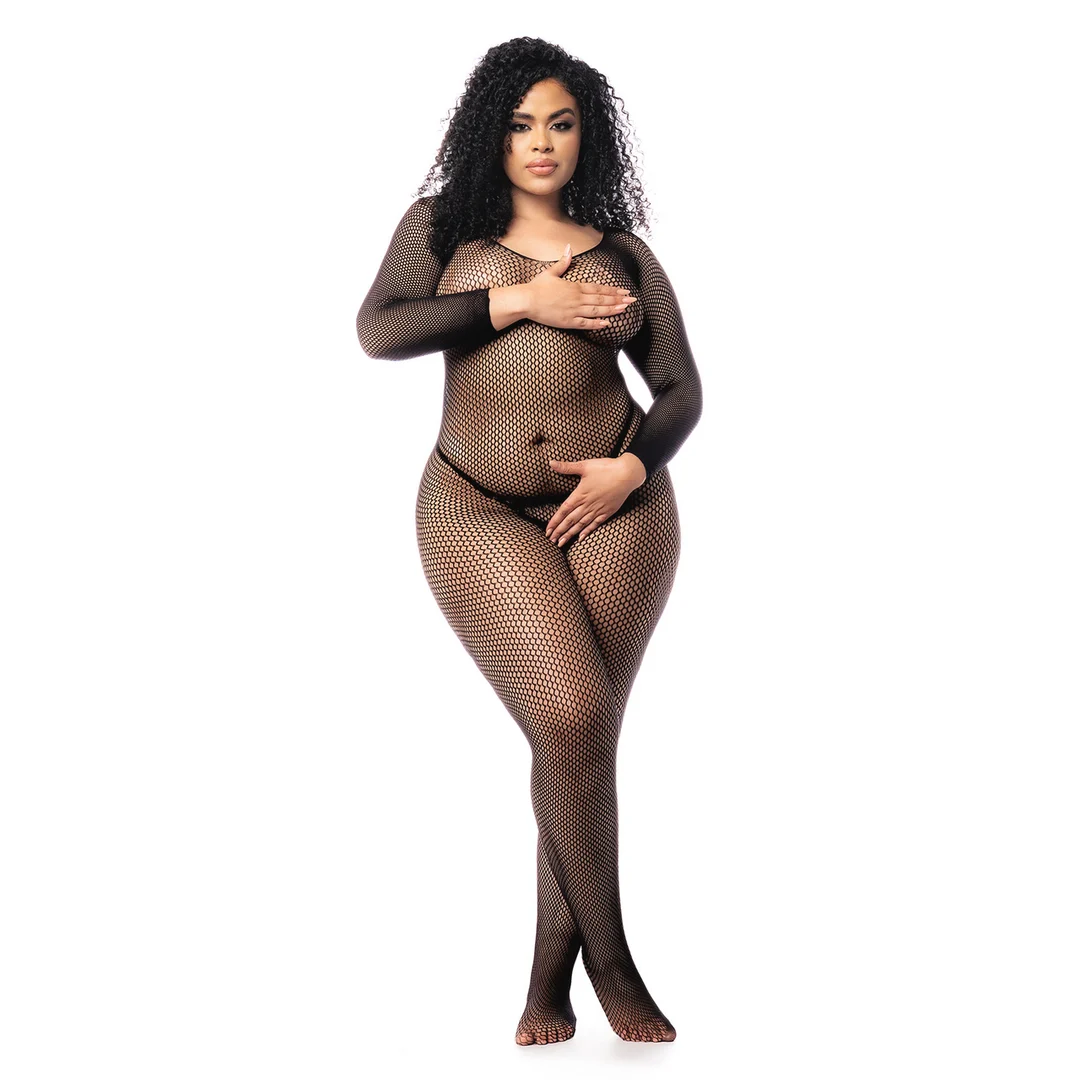 Bodystocking Mapalé à manches longues en filet noir – Image 2