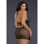 Babydoll en résille et dentelle avec ouverture pour une silhouette généreuse | SexyPlus