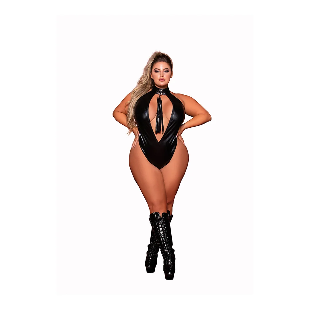 Dreamgirl teddy effet cuir à encolure américaine avec martinet – Image 3