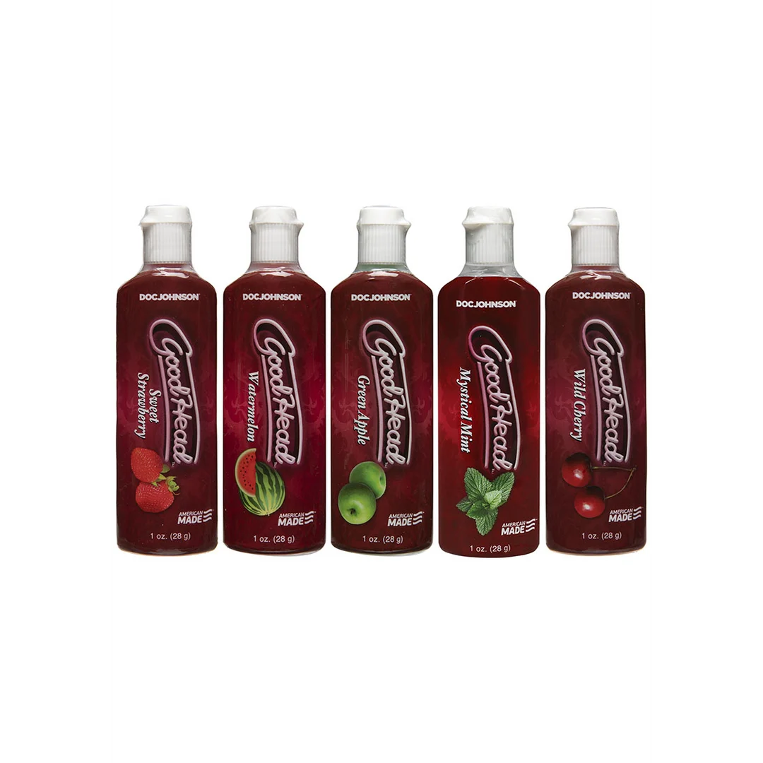 Lubrifiant aromatisé, gel oral GoodHead pour sexe oral, lot de 5, cerise, menthe, pastèque, pomme verte, fraise sucrée, 5 x 1 fl oz / 30 ml, Doc Johnson – Image 2