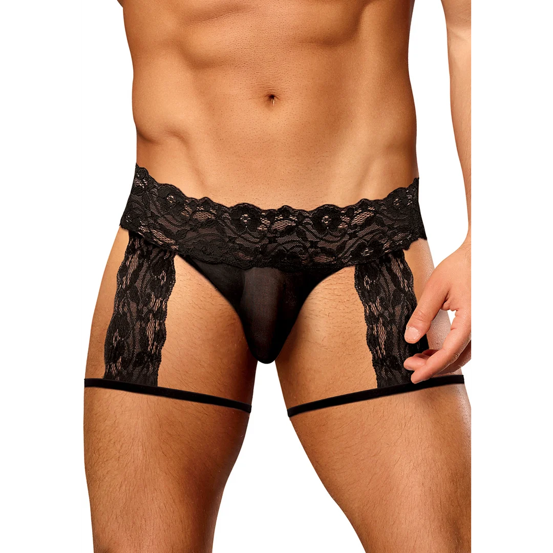 Short jarretelles Male Power en dentelle fleurie – Image 4