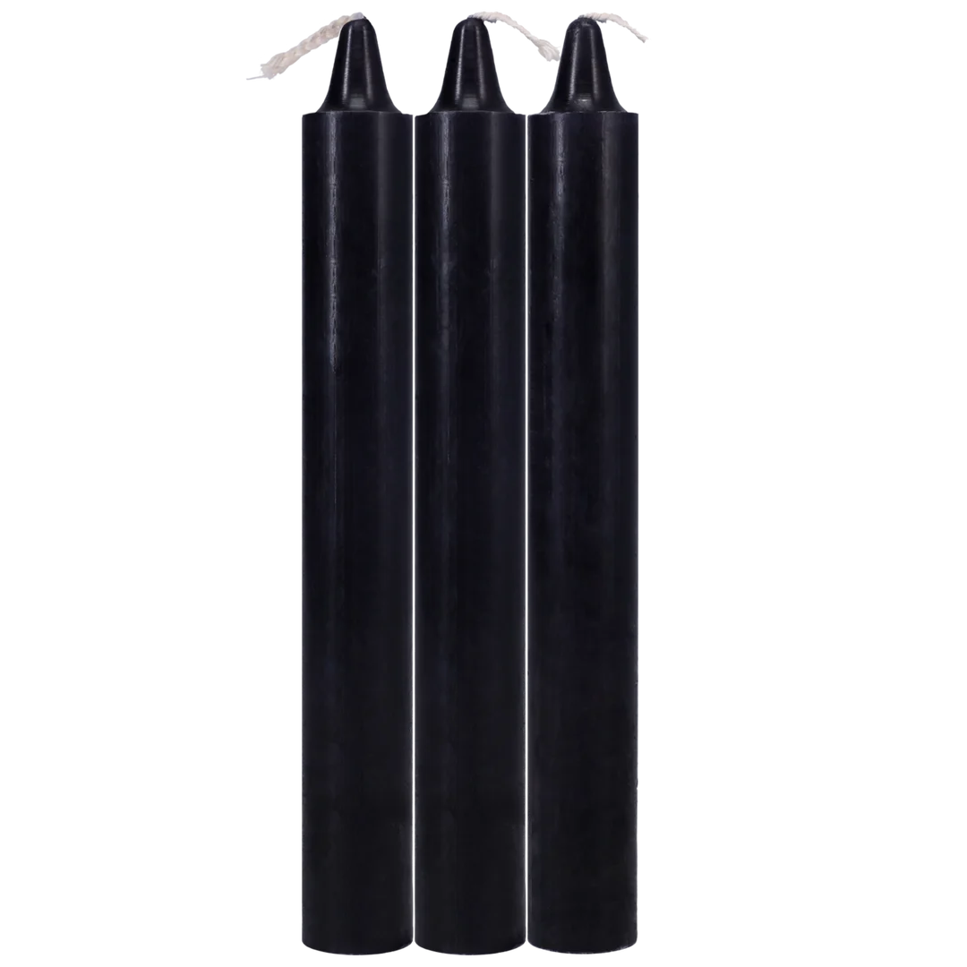 Bougies japonaises à cire dégoulinante – Gouttes chaudes indiquées comme sans danger pour la peau, pour un jeu sensoriel – Parfum neutre – Doc Johnson – Noir – 3 pièces – Image 2
