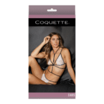 Bralette en dentelle Coquette, culotte et harnais ouvert à l’entrejambe