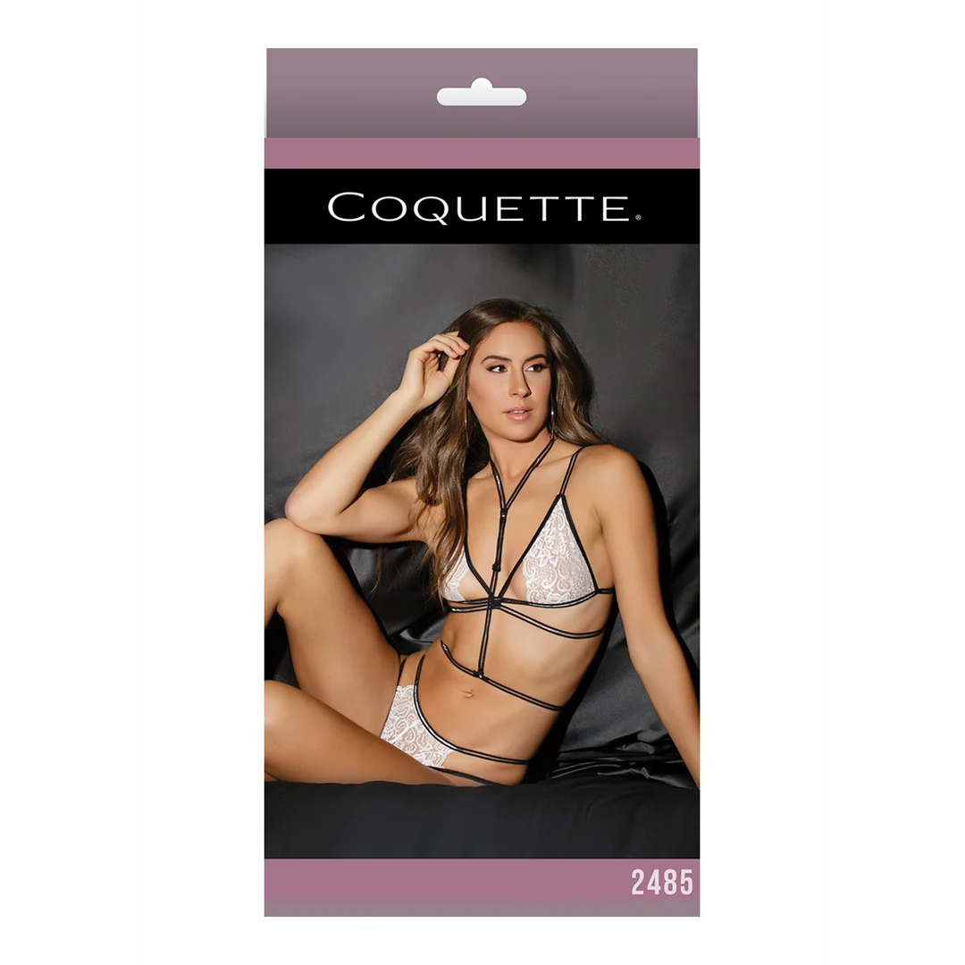 Bralette en dentelle Coquette, culotte et harnais ouvert à l’entrejambe – Image 1
