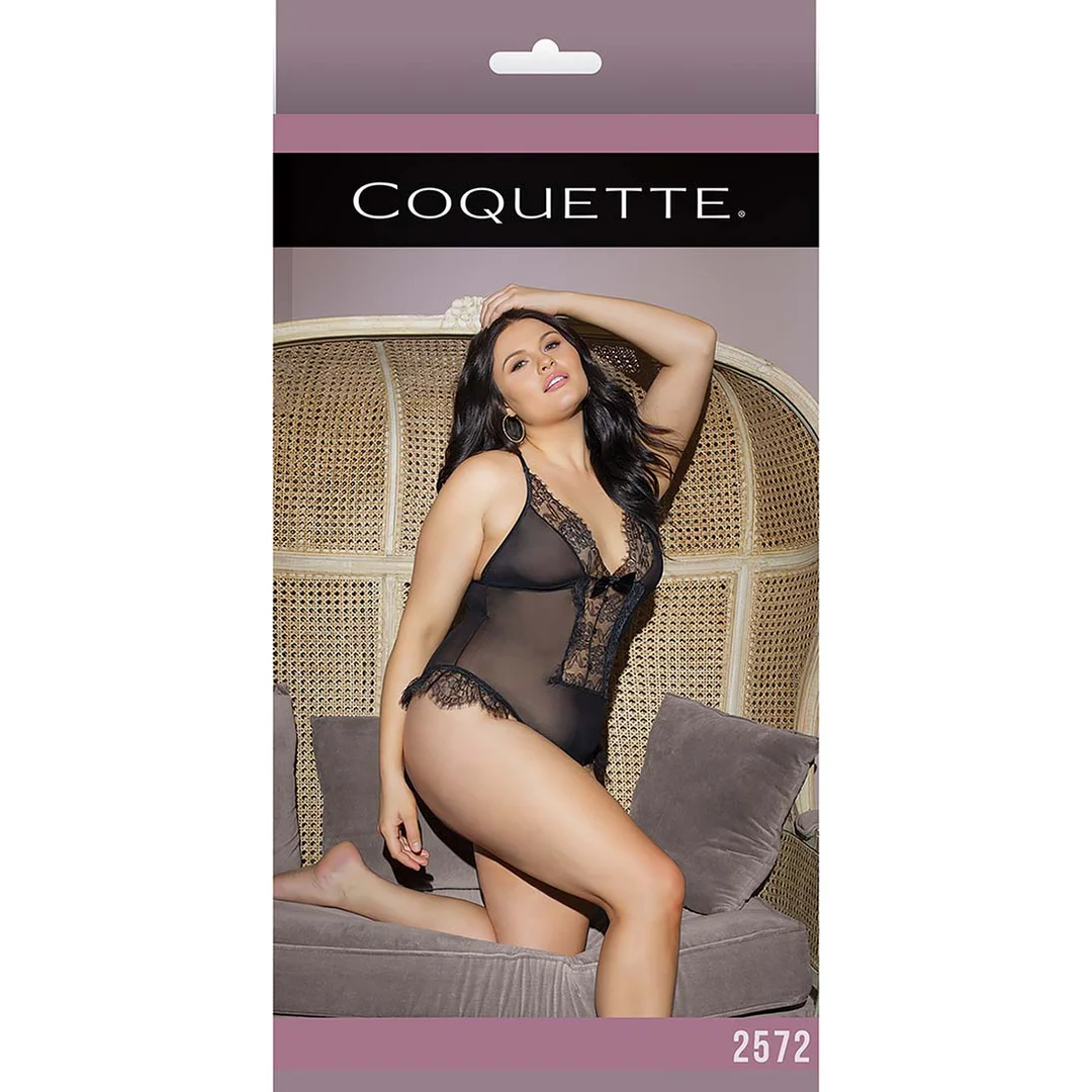 2572BLK-OSX-2 Teddy sexy grande taille avec entrejambe ouvert et détails en dentelle, pour tes courbes – LIN – Image 1