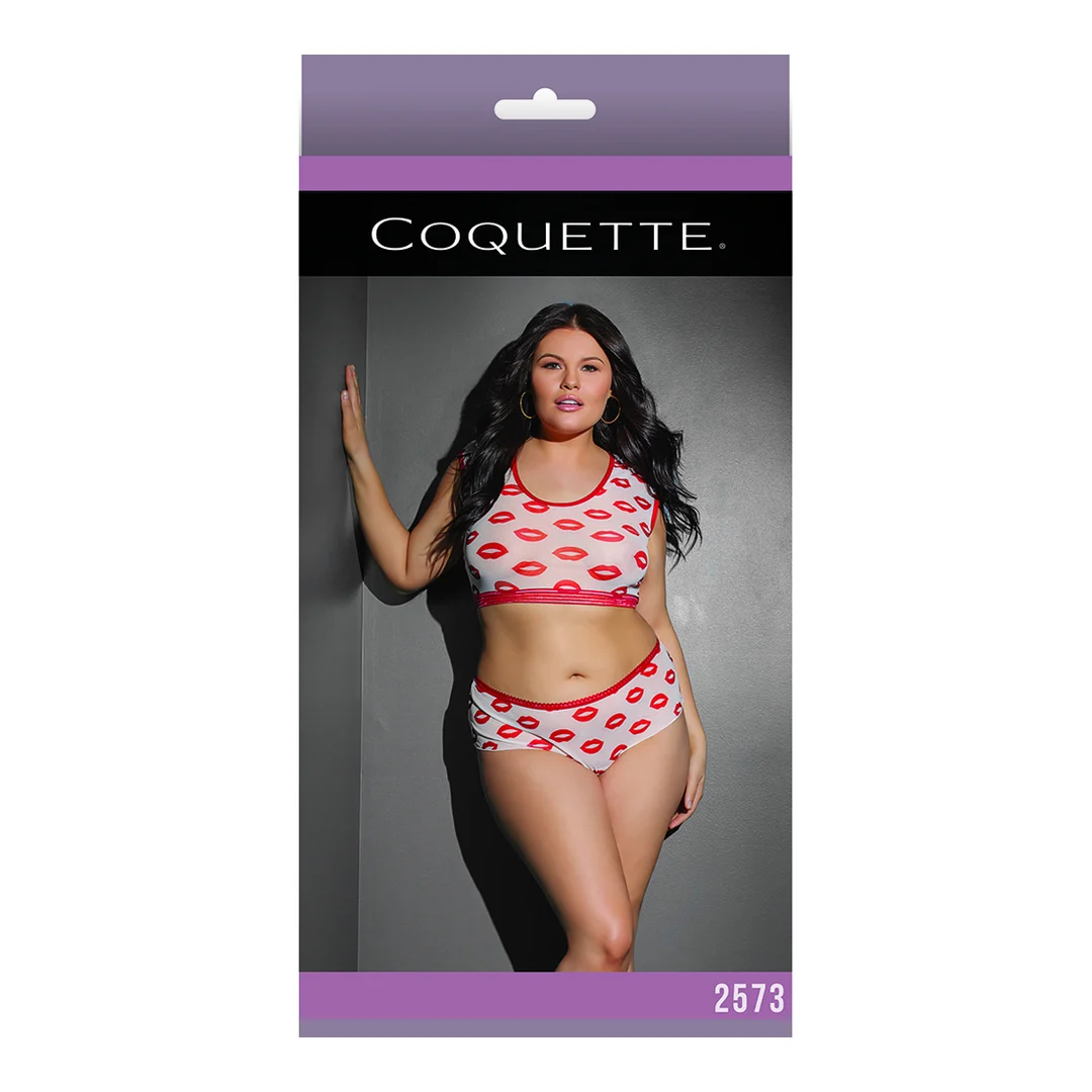 2573WHT-OSXL-2 Crop top et short Coquette à imprimé lèvres – Image 1