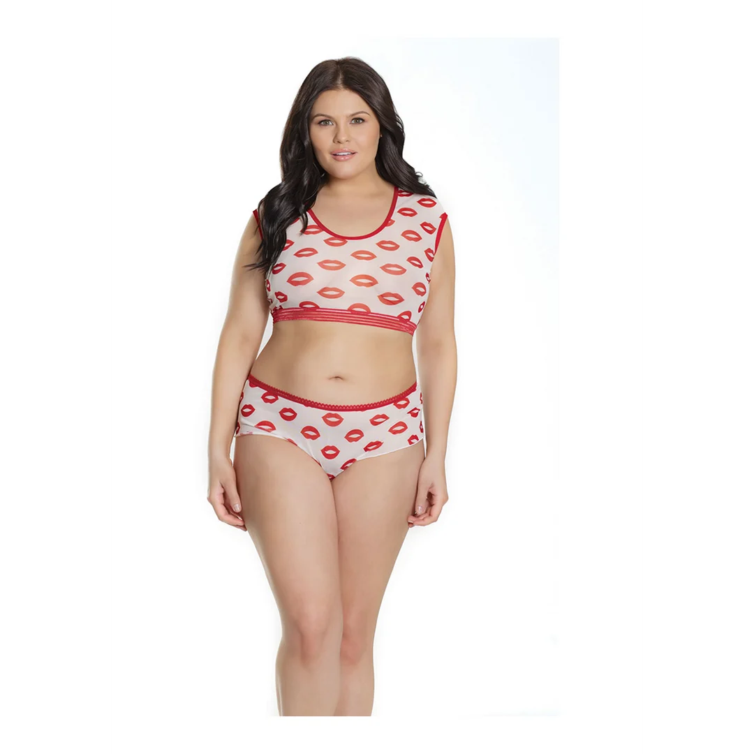 Crop top et short Coquette à imprimé lèvres – Image 3
