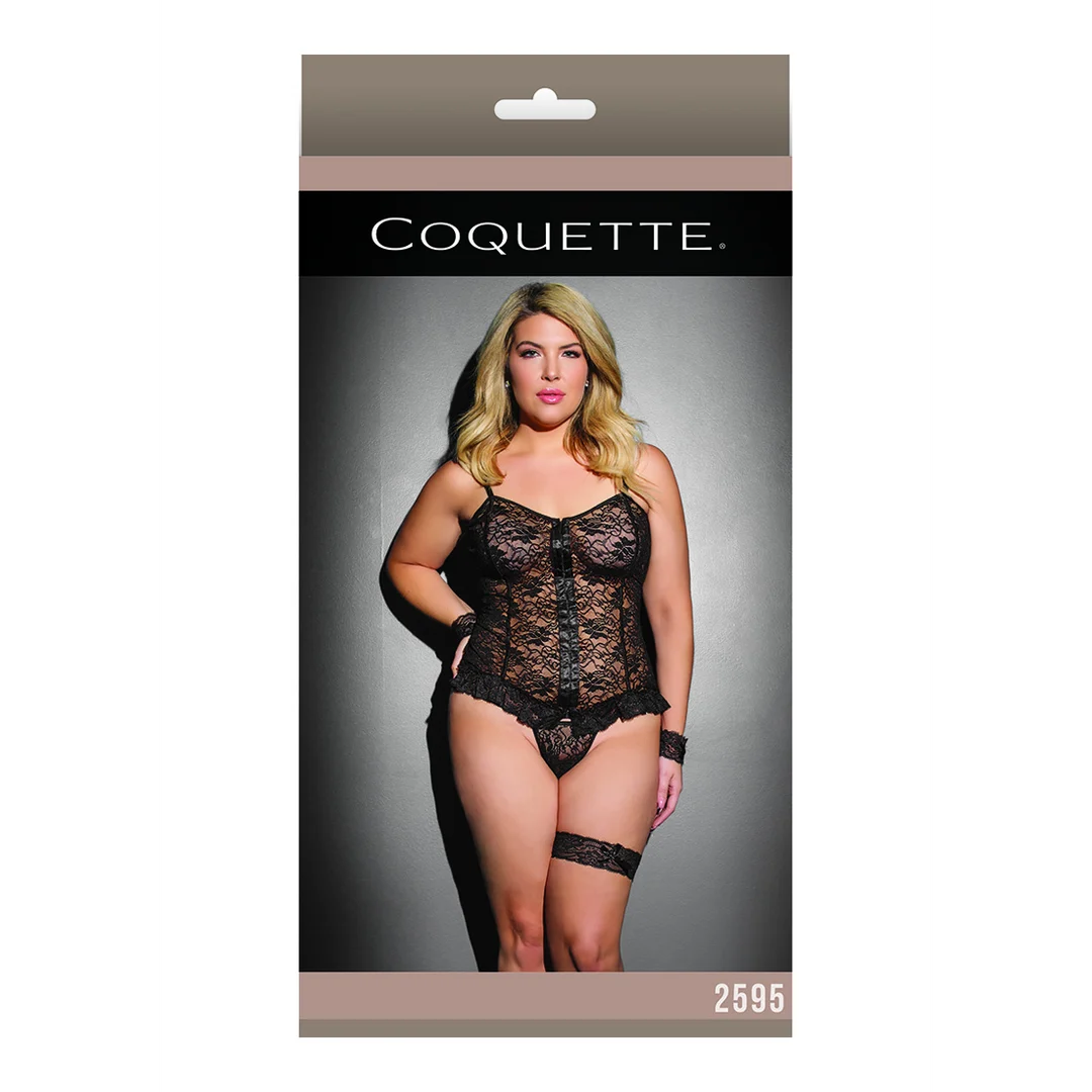 2595BLK-OSXL-2 Haut caraco Coquette avec string, noir, grande taille – Image 1