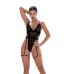 Combinaison noire Mapalé en résille avec détails imitation cuir – Image 12