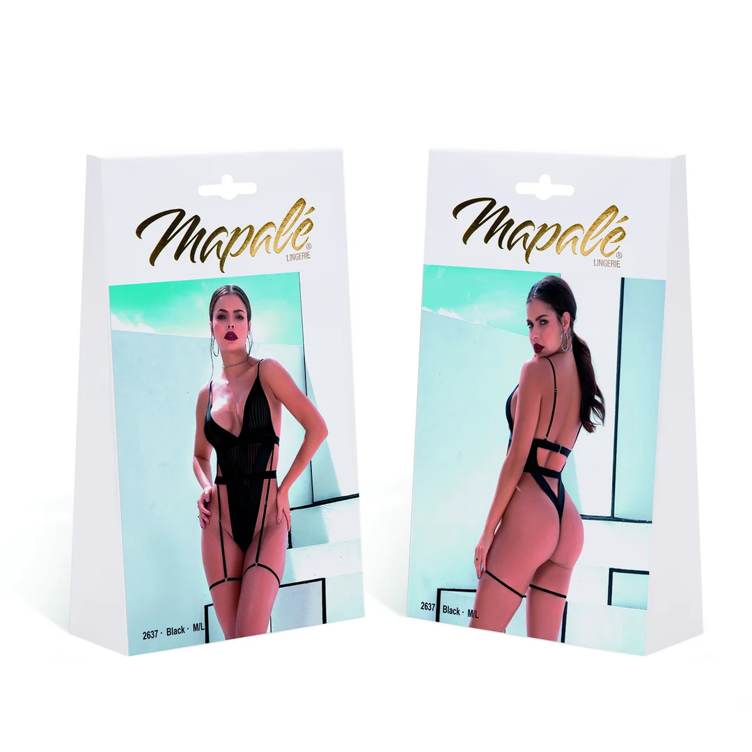 Combinaison noire Mapalé en résille avec détails imitation cuir – Image 7