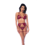 Ensemble soutien gorge trois pièces Mapalé rouge lie de vin brillant – Image 4