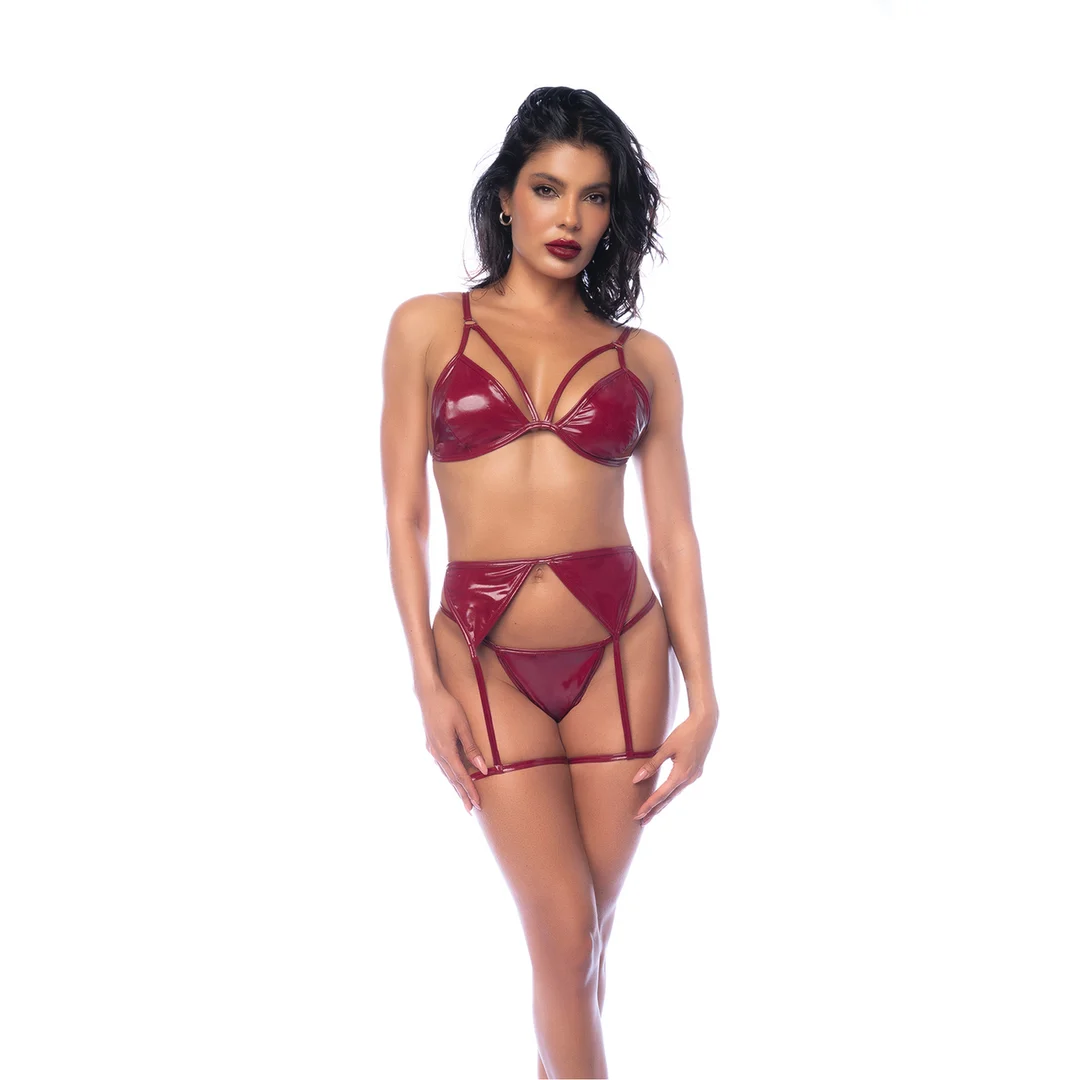 Ensemble soutien gorge trois pièces Mapalé rouge lie de vin brillant – Image 8
