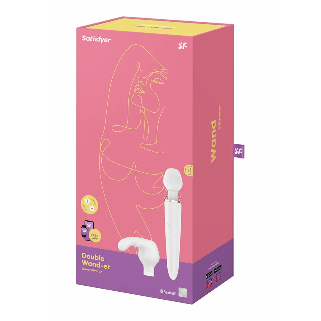 4001791-2 Vibromasseur wand Satisfyer avec contrôle par application et accessoires interchangeables, blanc – Image 1