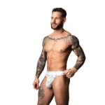 Male Power tanga à imprimé marbré blanc – Image 8