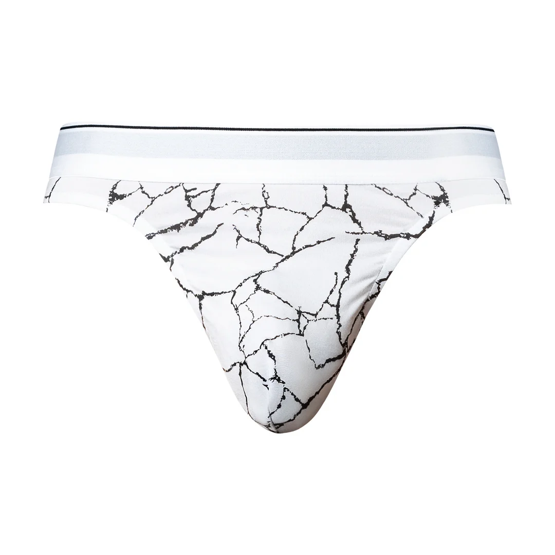 Male Power tanga à imprimé marbré blanc – Image 6