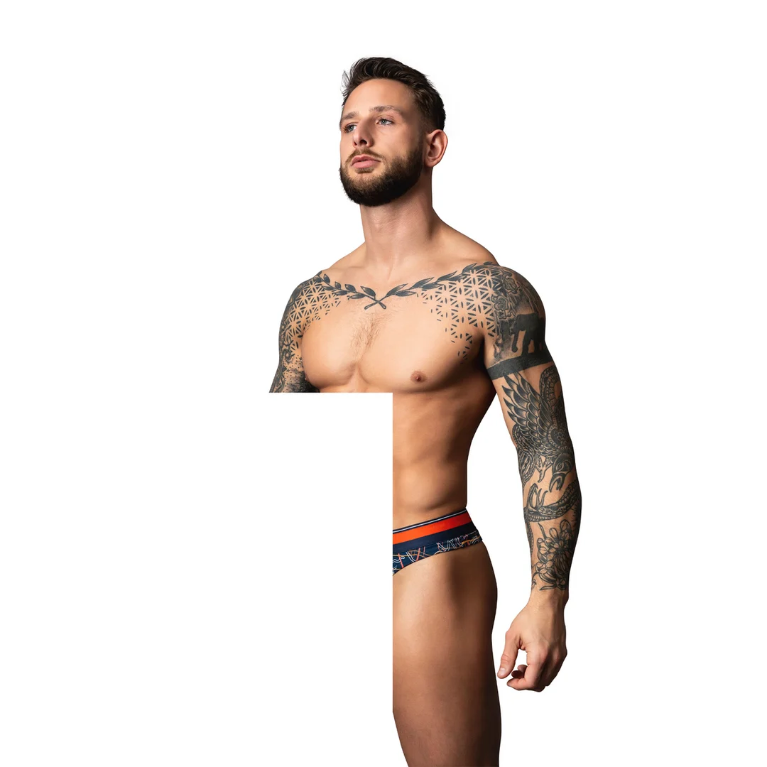 Male Power tanga à imprimé marbré blanc – Image 12