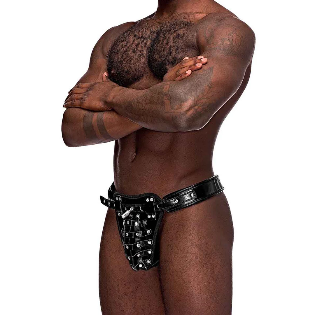 String pour homme avec cage de chasteté et poche en similicuir, pour un look kinky – Male Power – Image 4
