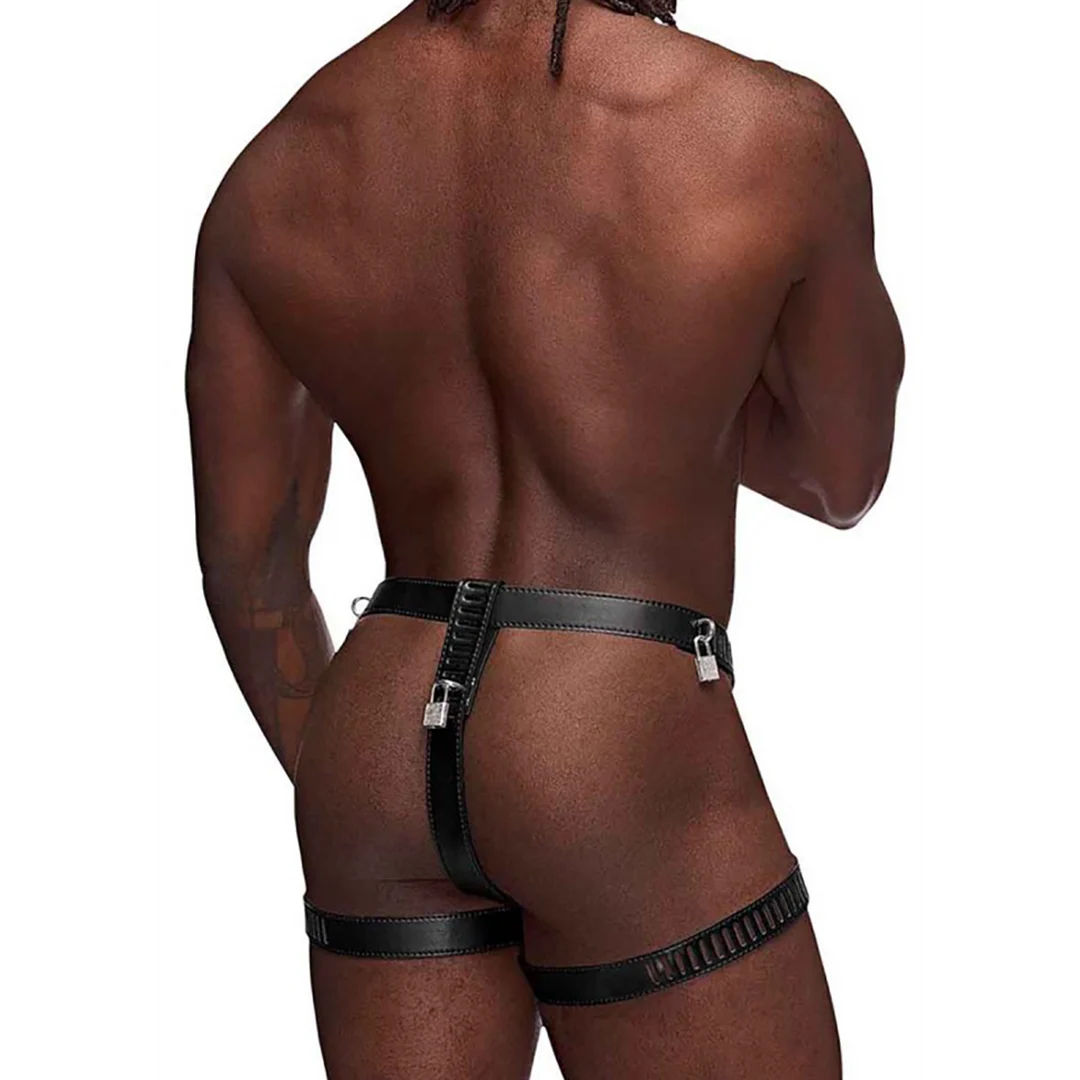 550266BK1S-5 String BDSM pour homme avec cadenas de chasteté, pour un look audacieux et ajusté - Male Power – Image 1