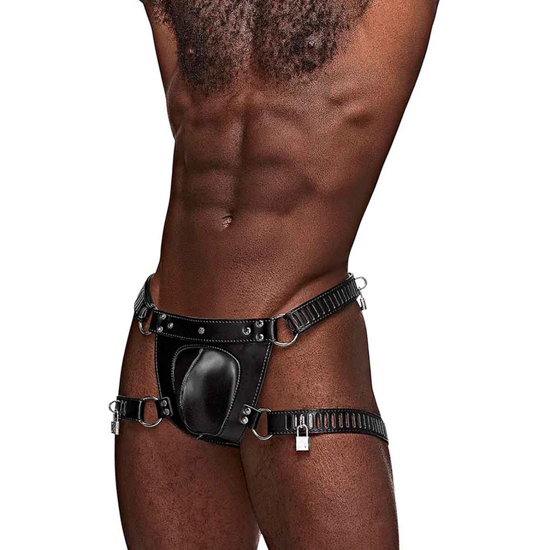 String BDSM pour homme avec cadenas de chasteté, pour un look audacieux et ajusté - Male Power – Image 4