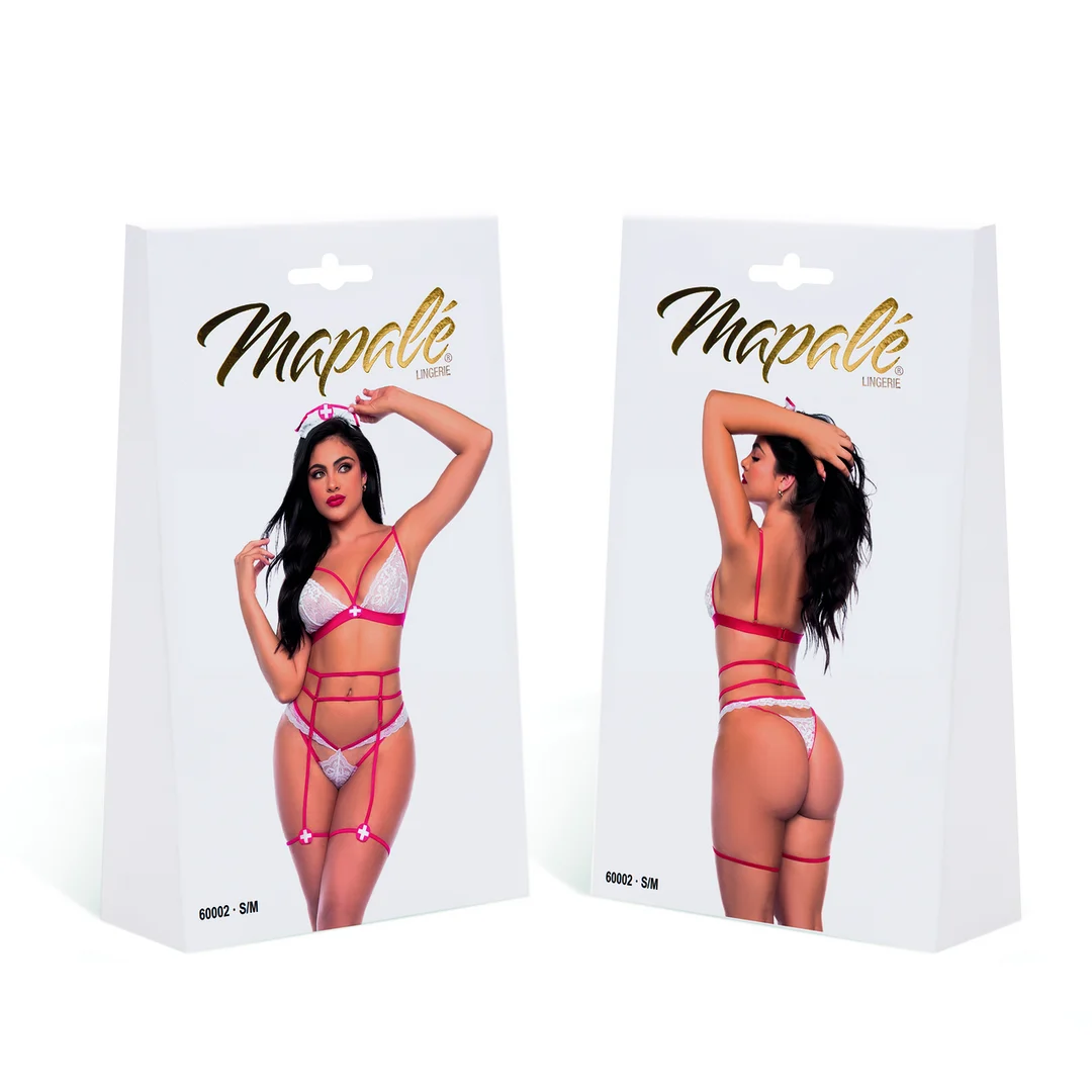 Lingerie de jeu de rôle avec haut en dentelle et string assorti pour un look séduisant, LIN – Image 1