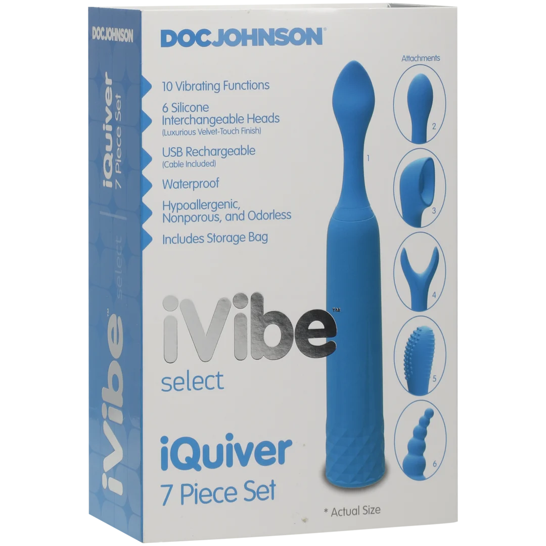 6026-11-BX-2 Mini vibromasseur avec 6 têtes interchangeables et 10 modes, iVibe Select iQuiver (Periwinkle/Red Velvet) Doc Johnson – Image 1
