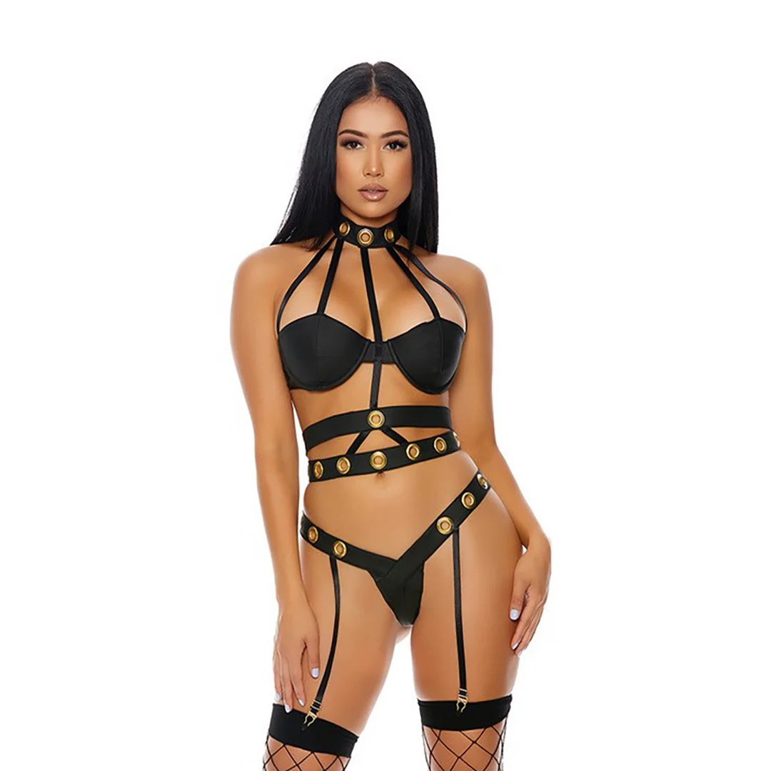 Ensemble de lingerie Forplay à col montant, avec brides et jarretières, pour une allure séduisante – Image 3
