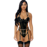 Body sexy en vinyle avec anneau et détail chaîne pour une tenue de soirée – Your Missing Link – Image 2