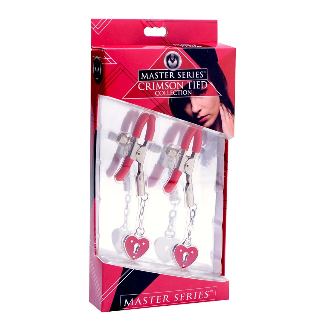 Pinces BDSM pour tétons à pression réglable : cadenas Charmed Heart – Image 1
