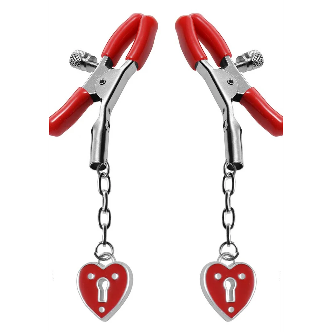Pinces BDSM pour tétons à pression réglable : cadenas Charmed Heart – Image 4