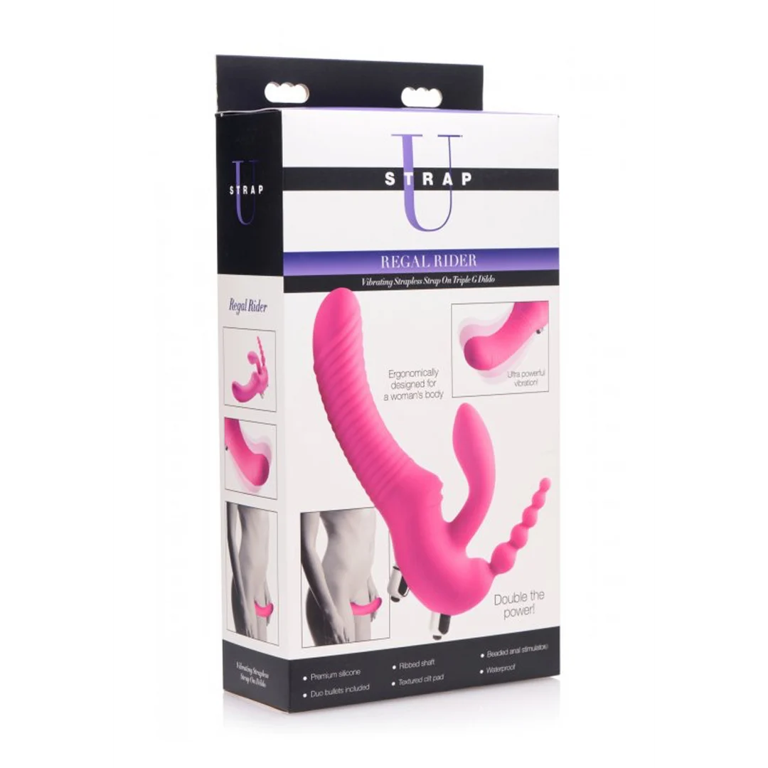 Vibromasseur sans harnais à triple stimulation pour la personne qui le porte et son ou sa partenaire : Regal Rider XR Brands – Image 1