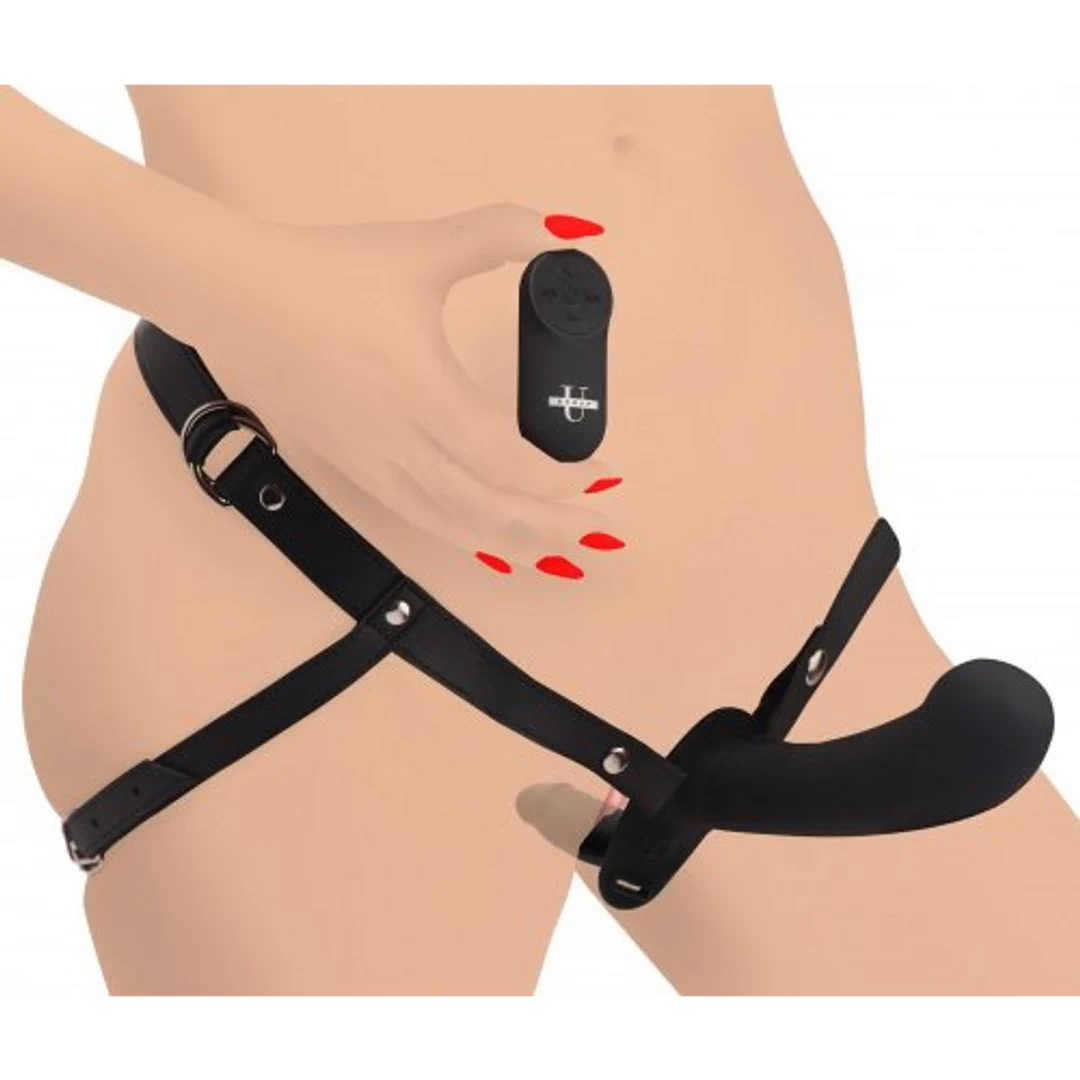 Vibromasseur pour couple – double godemichet avec harnais et télécommande – XR Brands noir XR Brands – Image 2