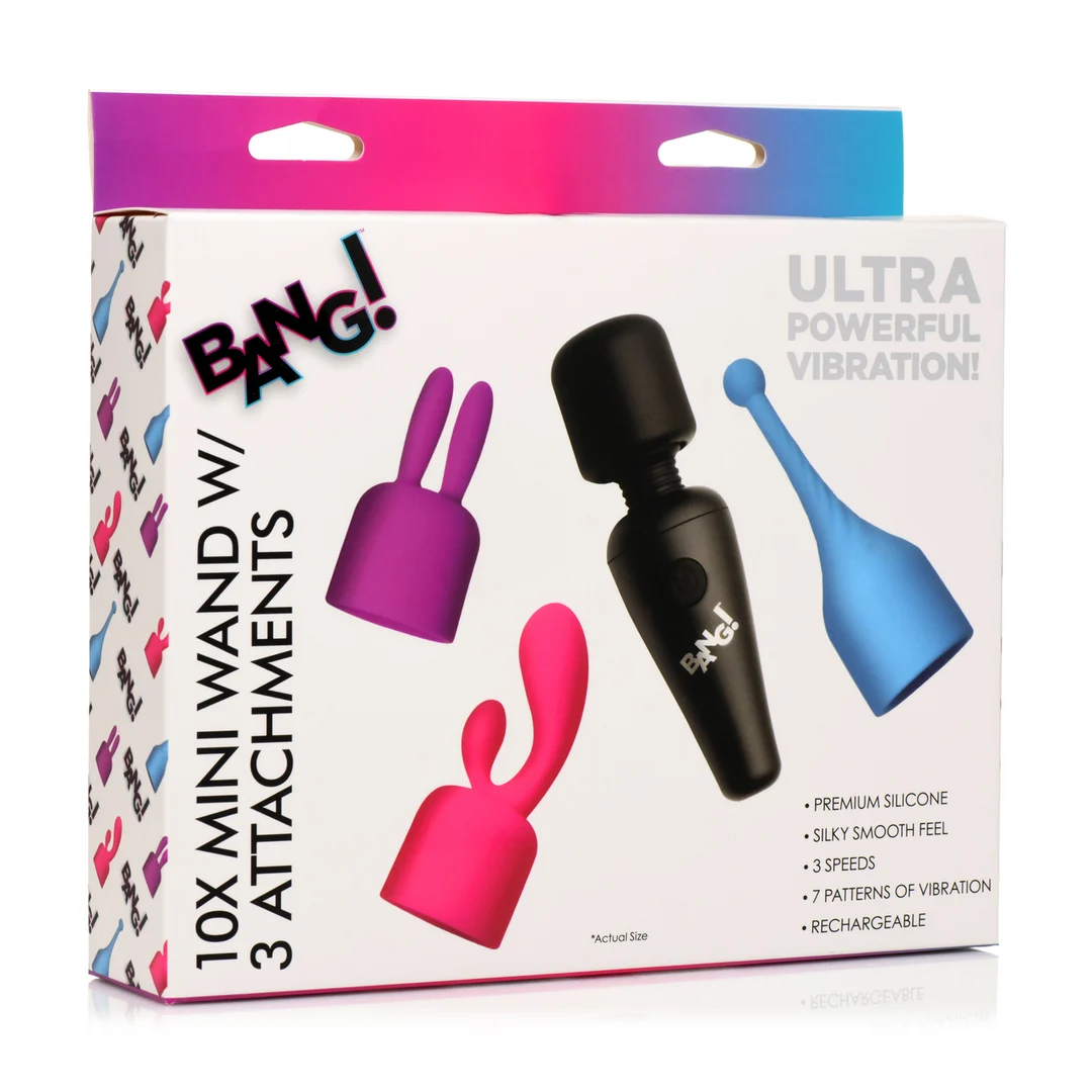Mini wand de massage XR Brands avec 3 embouts – Image 1