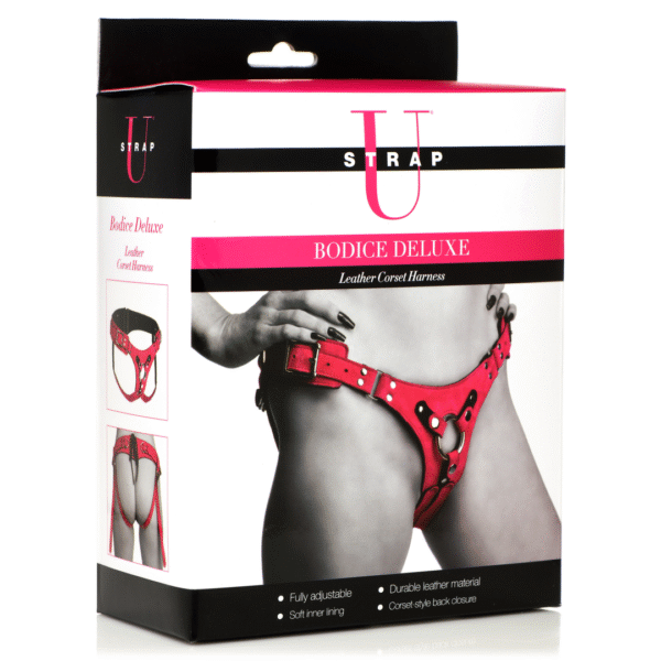 Harnais corset en cuir Bodice Deluxe rose