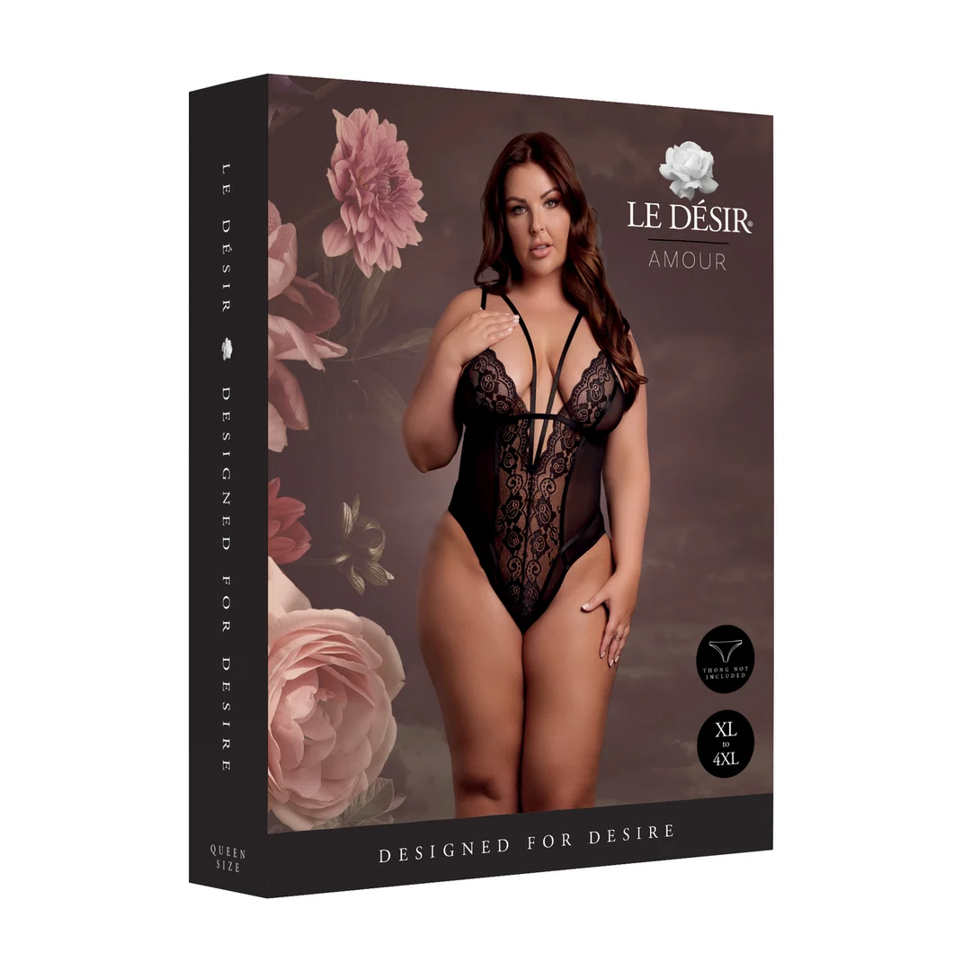 AMR006BLKOSX-2 Body en dentelle à régleurs ajustables pour une silhouette pulpeuse – Le Desir – Image 1