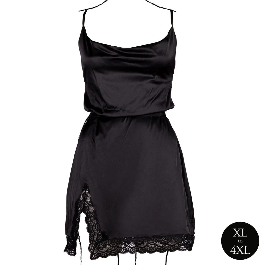 Robe sexy grande taille en satin, dos nu et fendue, pour un look glamour et pulpeux – Le Desir – Image 4