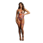 Combinaison de lingerie à entrejambe ouvert, résille tie and dye et liens pour une tenue de fête – Le Desir – Image 4