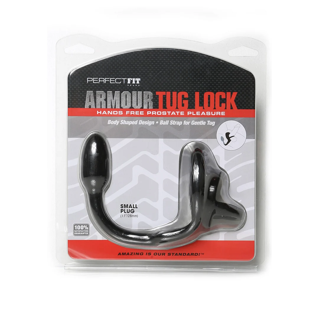 Cockring Armor Tug Lock avec sangle pour les testicules et plug anal – Image 1