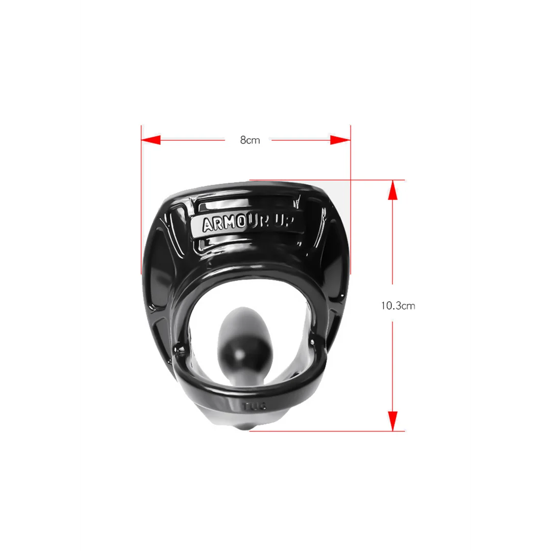 Cockring Armor Tug Lock avec sangle pour les testicules et plug anal – Image 11