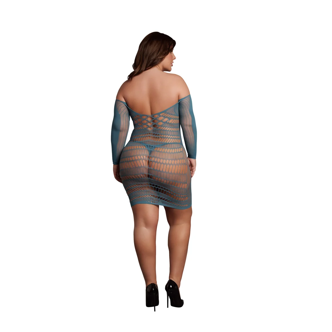 Mini robe grande taille en résille contrastante pour silhouette ronde – LIN – Image 9