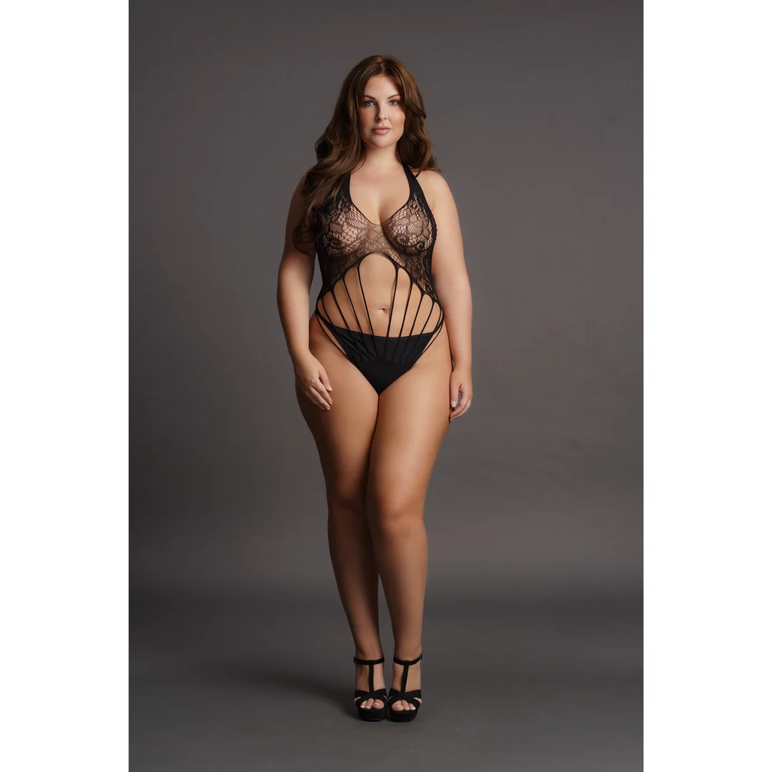 Body en dentelle pour silhouette généreuse avec tour de cou à brides – LIN – Image 4