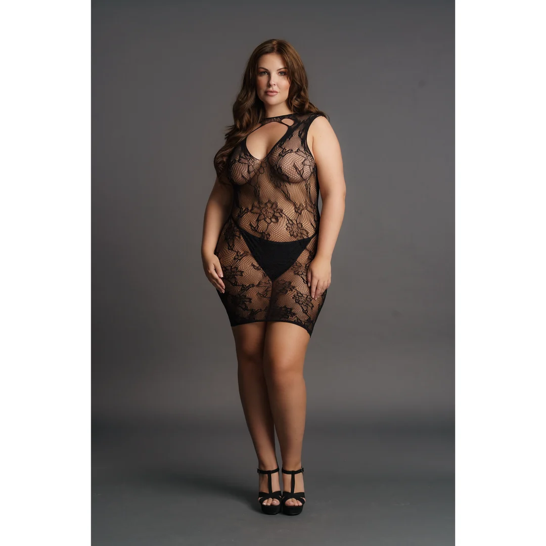 Mini robe élégante en dentelle grande taille à col montant, pour silhouettes généreuses - LIN – Image 5