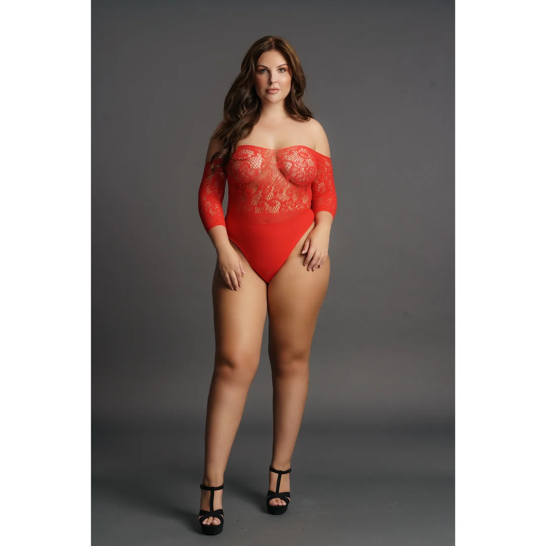 Teddy sans entrejambe orné de strass avec haut en dentelle pour une allure généreuse • SexyPlus – Image 4